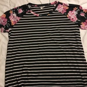 Floral sleeve striped top